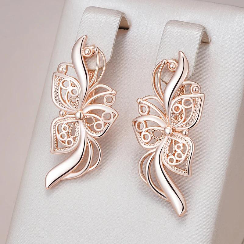 Elegant Light Luxury Rose Golden Floral Hollow Earrings